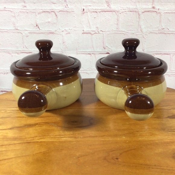 Vintage Soup Chowder Chili Handled Crock with Lid - Set of 2 - Picture 2 of 7